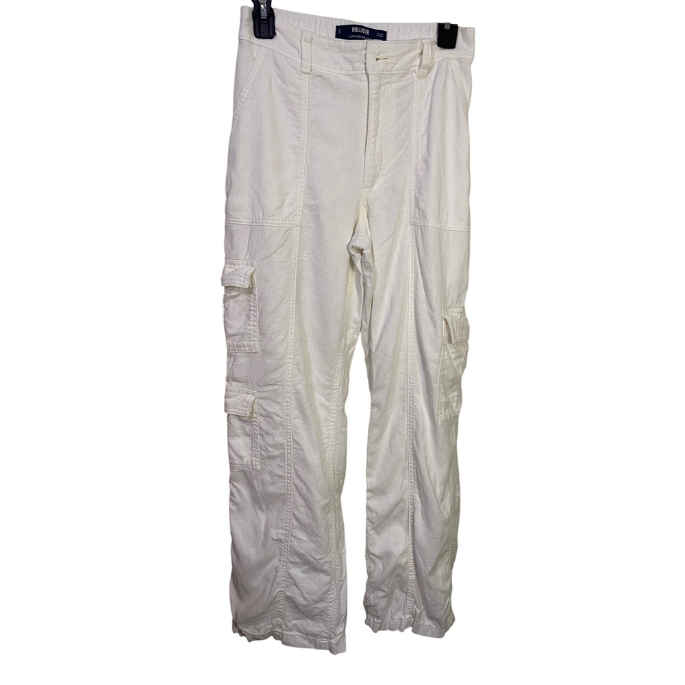 Hollister White Ultra High Rise Baggy Cargo Pants Size S Linen Blend Utility